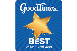 Good Times Best of Santa Cruz 2026 graphic with a gold star on a blue background.
