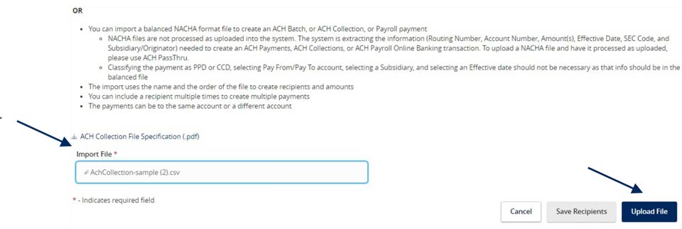 Import File showing Upload File.