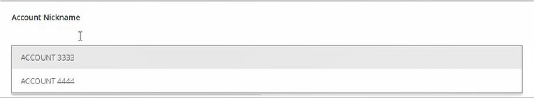 Account Nickname showing a dropdown menu of accounts.