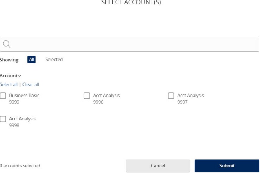 Select Accounts content shows all your accounts and you can select by label or individual accounts.