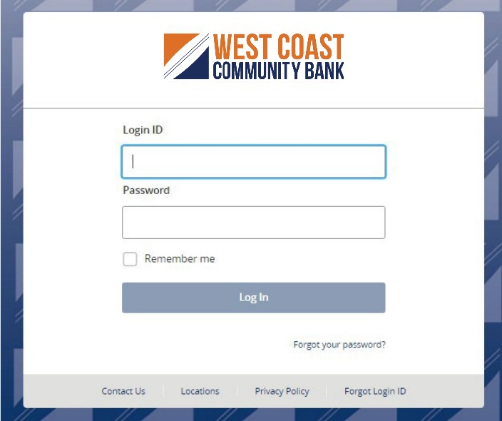 Login screen with fields for Login ID and Password, a Remember me checkbox, Log In button, and Forgot your password link.