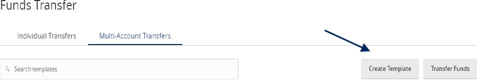 Funds Transfer showing Create Template.