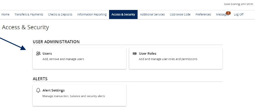 'Access & Security' menu showing Users.
