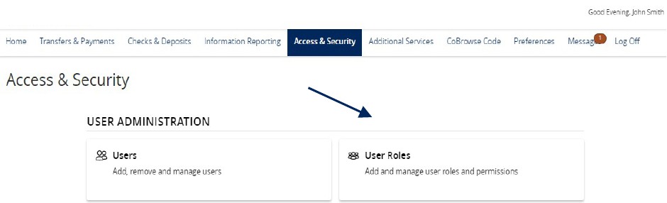 'Access & Security' menu showing Users Roles.