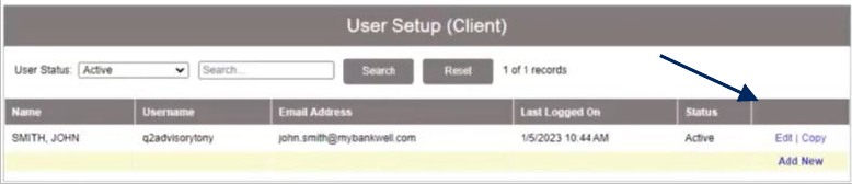 User Setup (Client) showing Add New option.