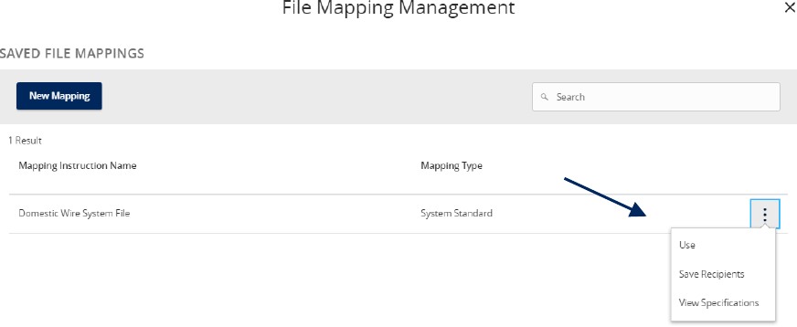File Mapping Management showing Use option from a dropdown menu.